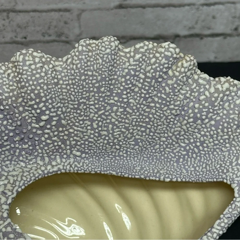 Conch Shell Shaped White Purple Ceramic Decor Cobblestone Pebble Glaze